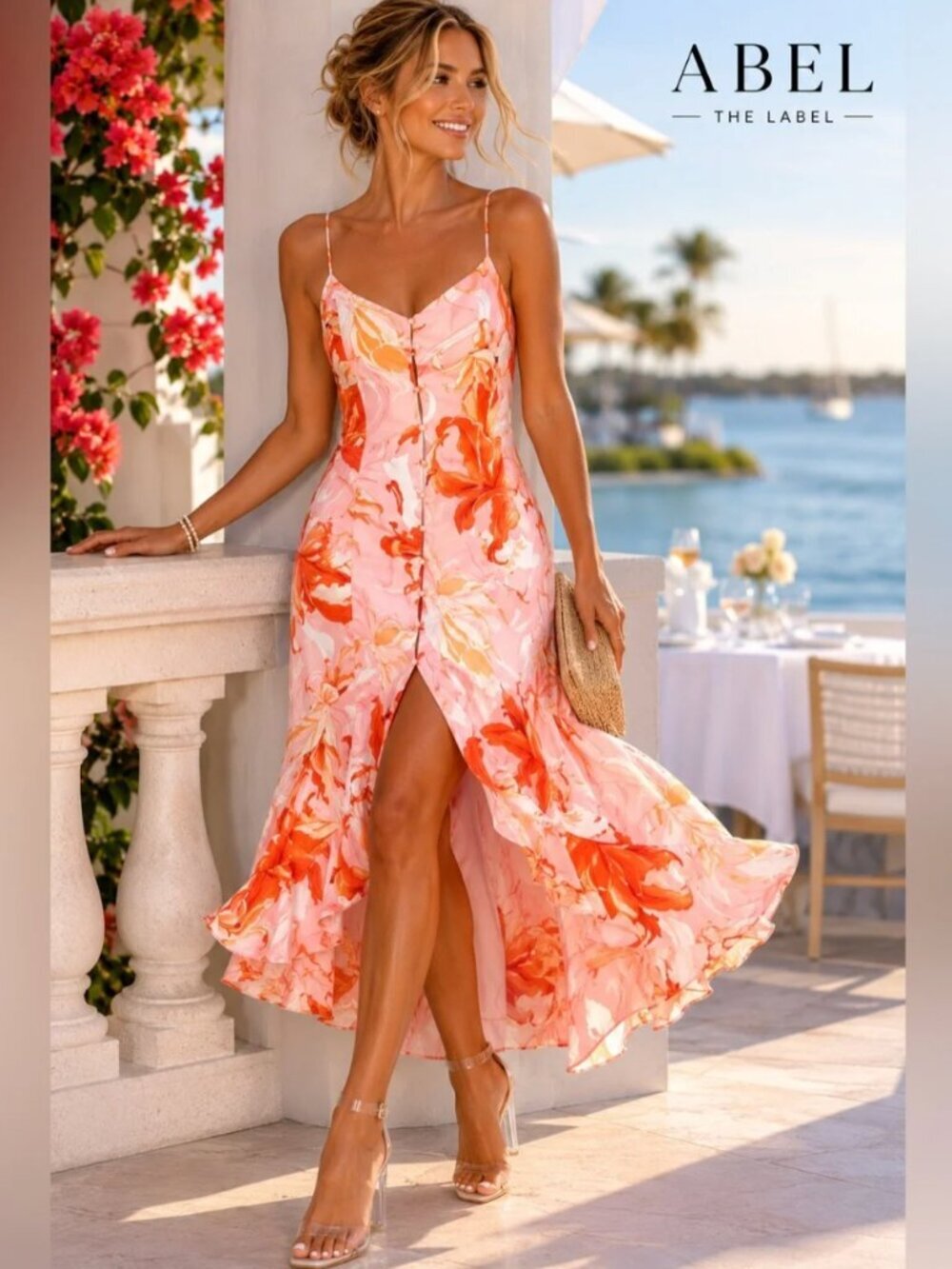 ABEL THE LABEL Flower Bomb Lola Button Front Hi Low Maxi Dress Size M